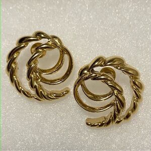 Trifari Vintage Gold Tone Swirl Post Earrings